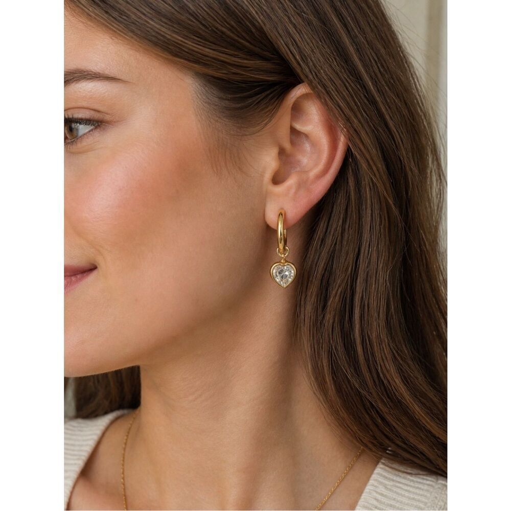 Vintage Monet Gold Heart Crystal Dangle Earrings